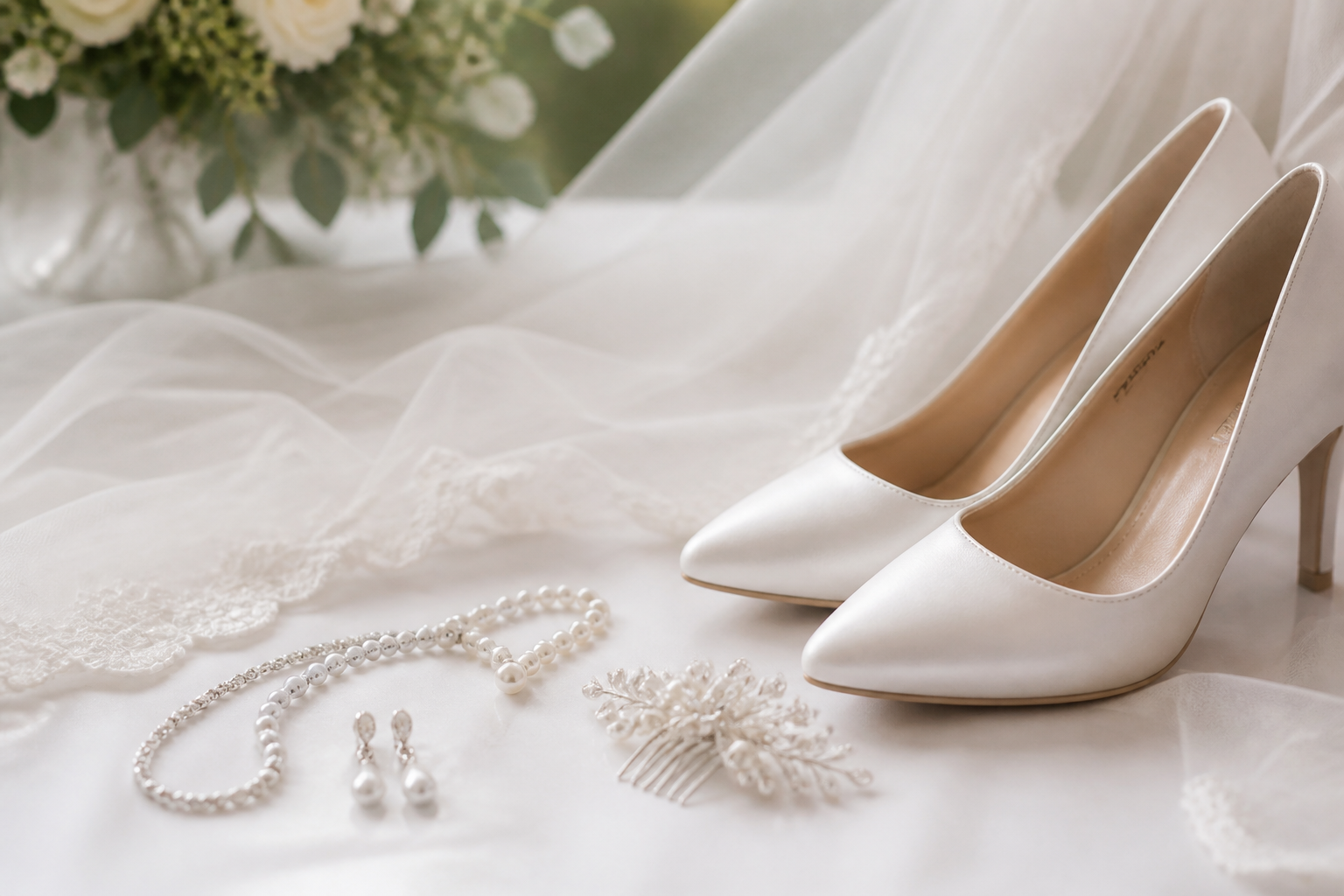 Schoenen, sluier, sieraden